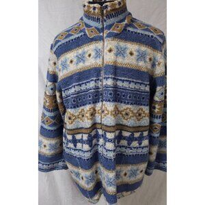 Vtg Susan Bristol Large Multicolor Nordic Fair Isle Sherpa Fuzzy Full Zip Jacket